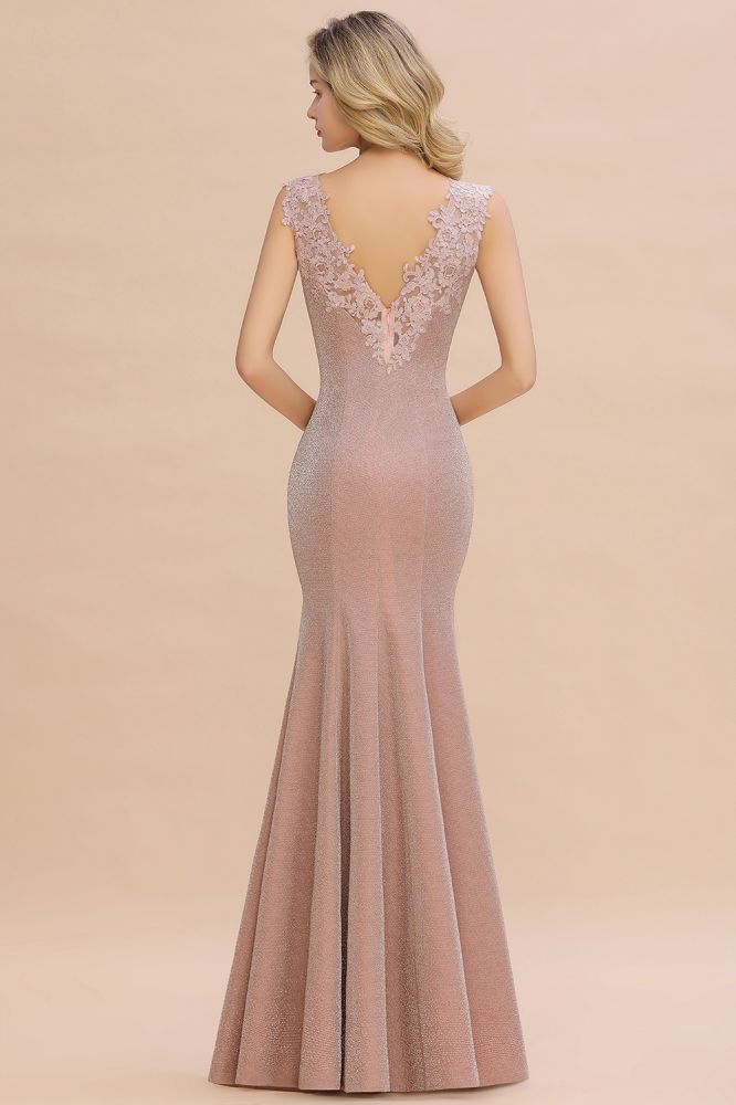 Elegant Mermaid Evening Party Dress Sleeveless V-neck Silk Slim Prom Gown