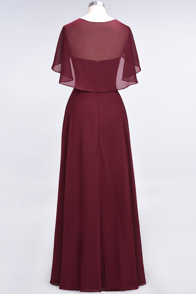 Elegant Satin V-Neck Short Sleeve Princess Bridesmaid Dress Ruffle Chiffon Wedding Guest Dress