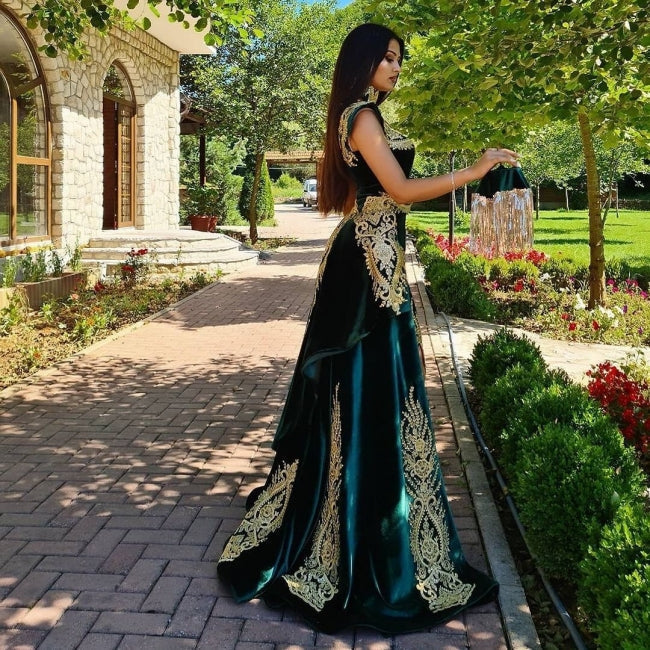 Evening dresses long green | Evening wear prom dress with lace