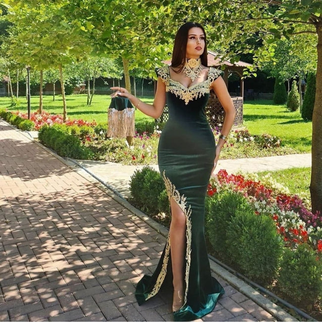 Evening dresses long green | Evening wear prom dress with lace