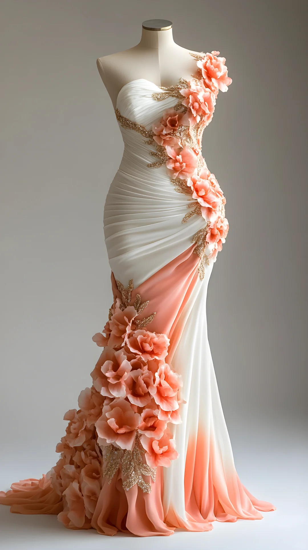Vestido de fiesta de gasa con apliques de peonías y corte sirena, vestido de noche largo Y8565
