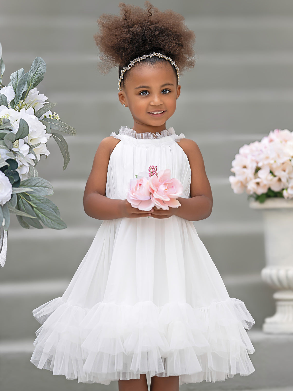 Chiffon Tulle Knee-length Ivory Flower Girl Dress