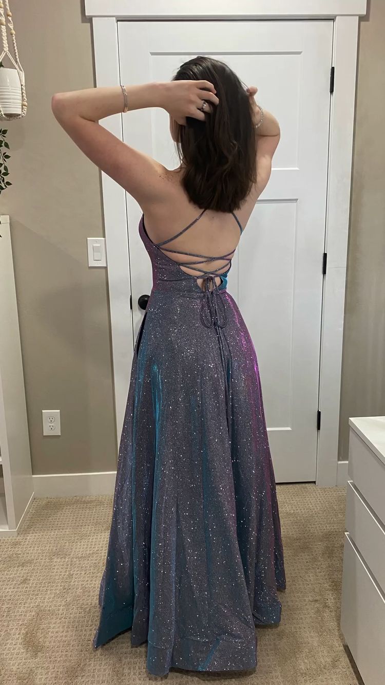 A-Linie Spaghettiträger Abendkleid Glitzerndes Ballkleid Y426