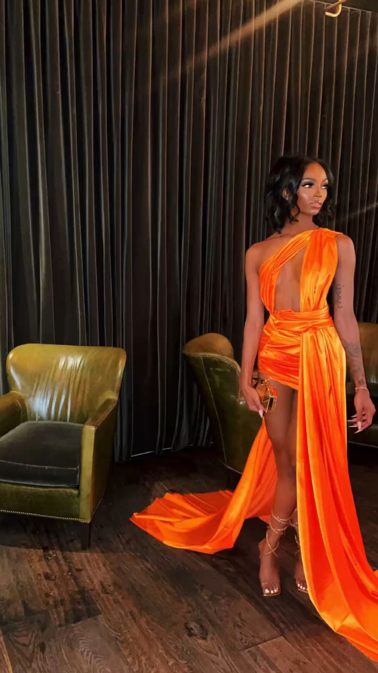 Orange Sleeveless Satin Sexy Party Dress ,21th Birthday Outfit Dress, Sexy Evening Dress Y782