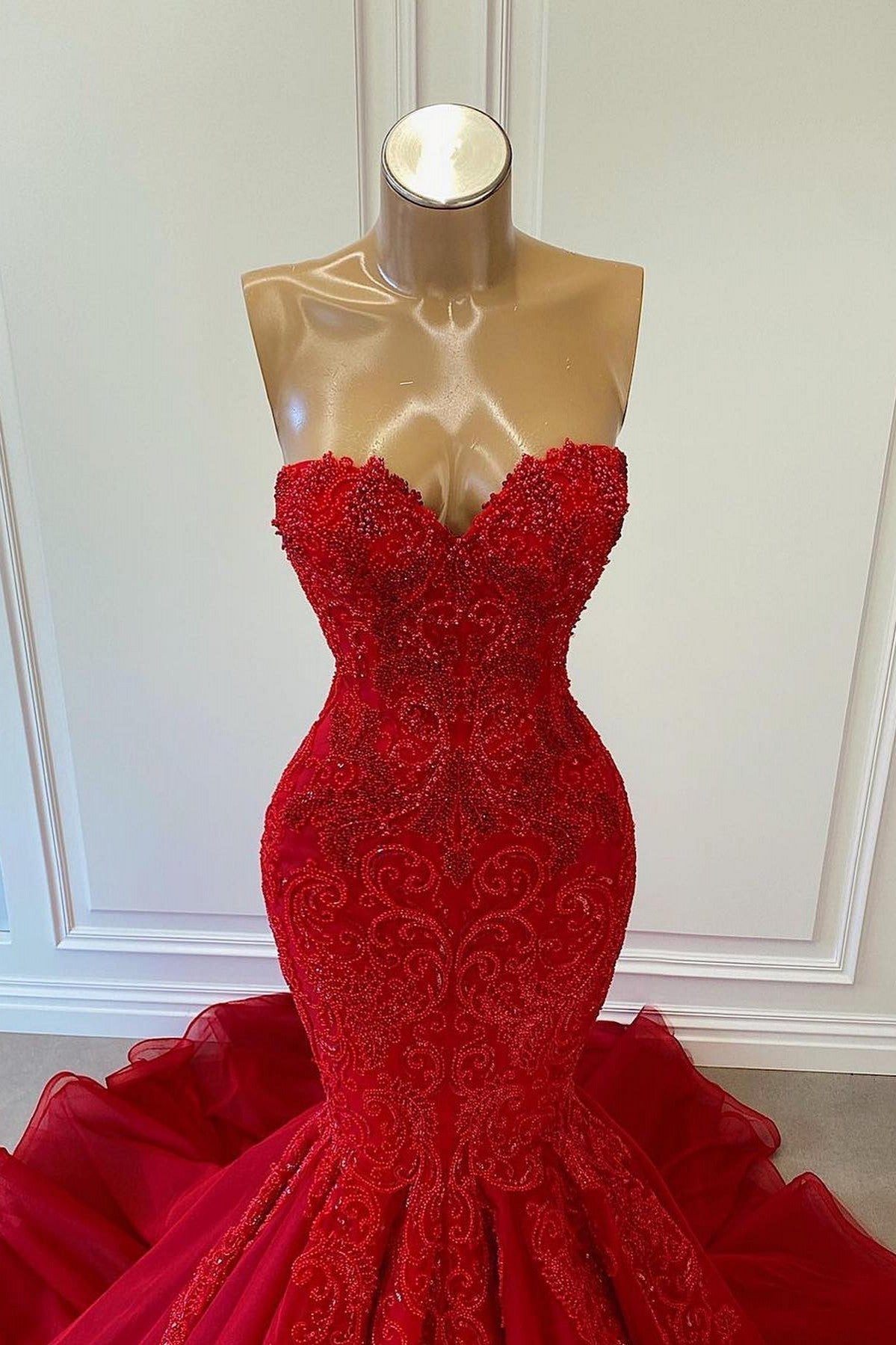 Ruby Sweetheart Sleeveless Mermaid Prom Gown with Beads