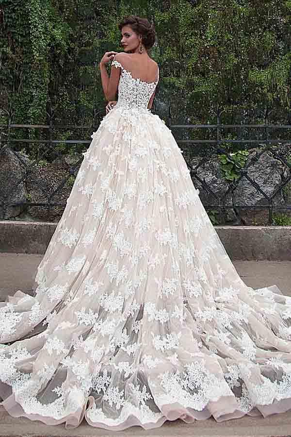 Fantastic Tulle Bateau Neckline Ball Gown Wedding Dresses With Lace WD185