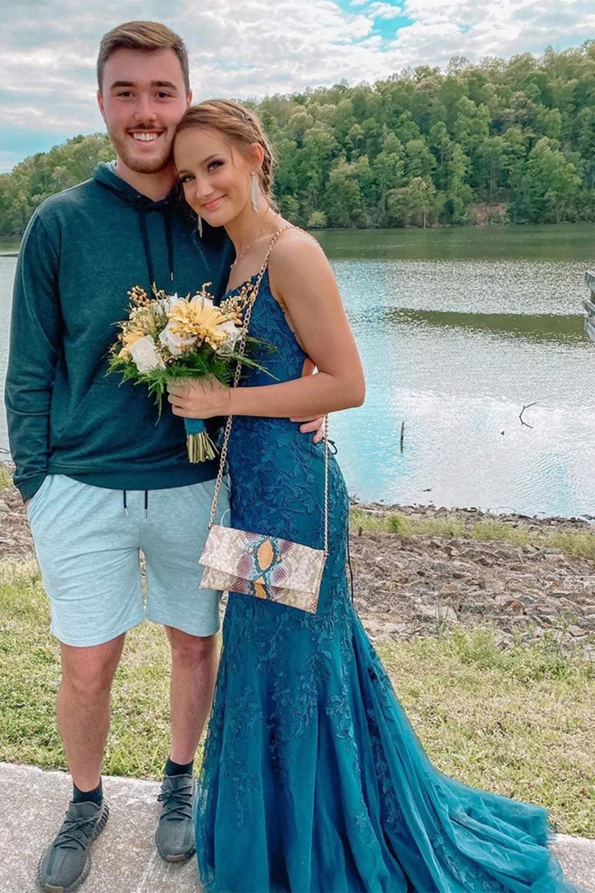 Fashion Long Mermaid Lace Backless Prom Dress Modest Formal Evening Dresses