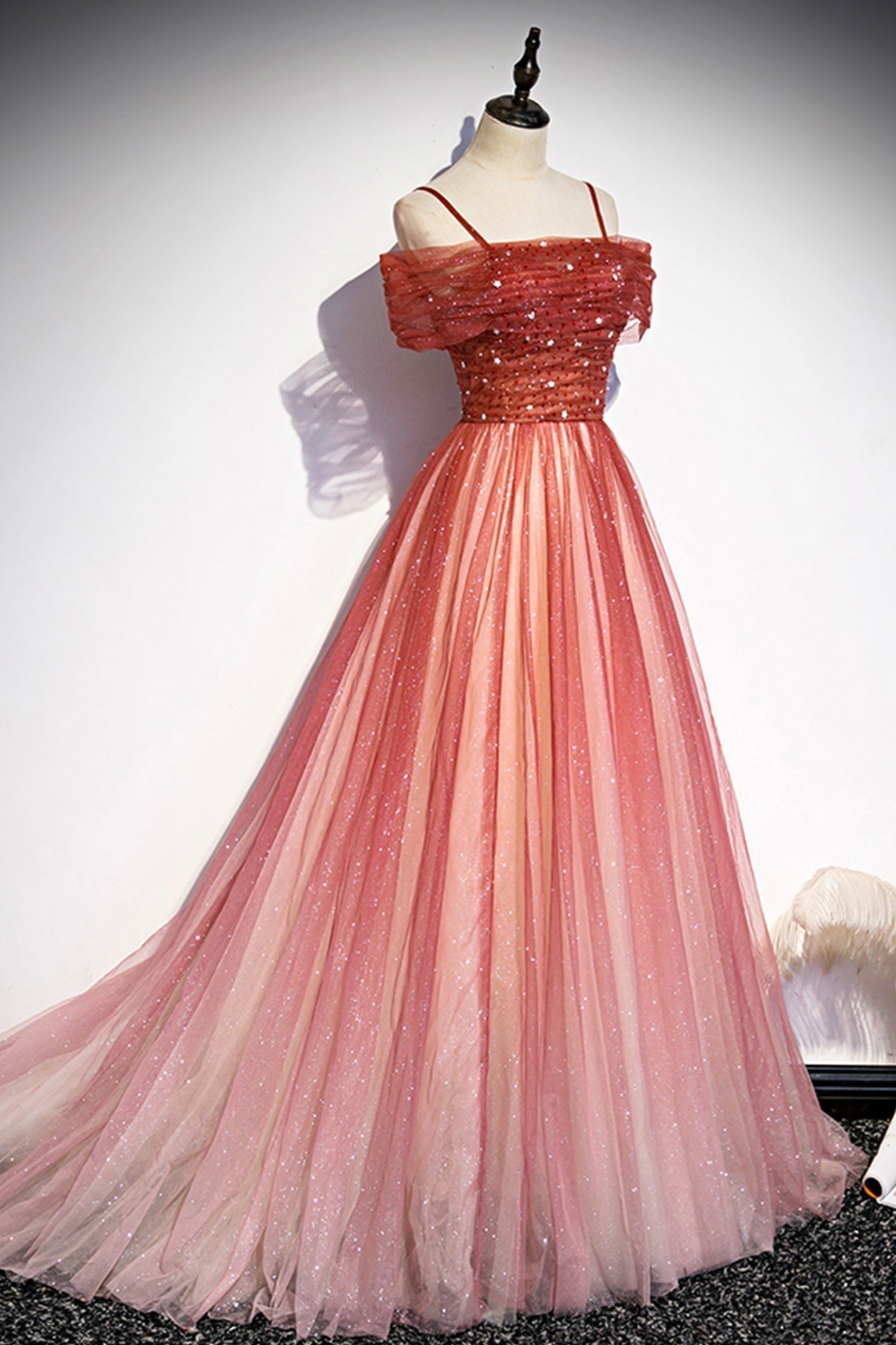 Burgunder Tüll langes A-Linien-Ballkleid Abendkleid S75