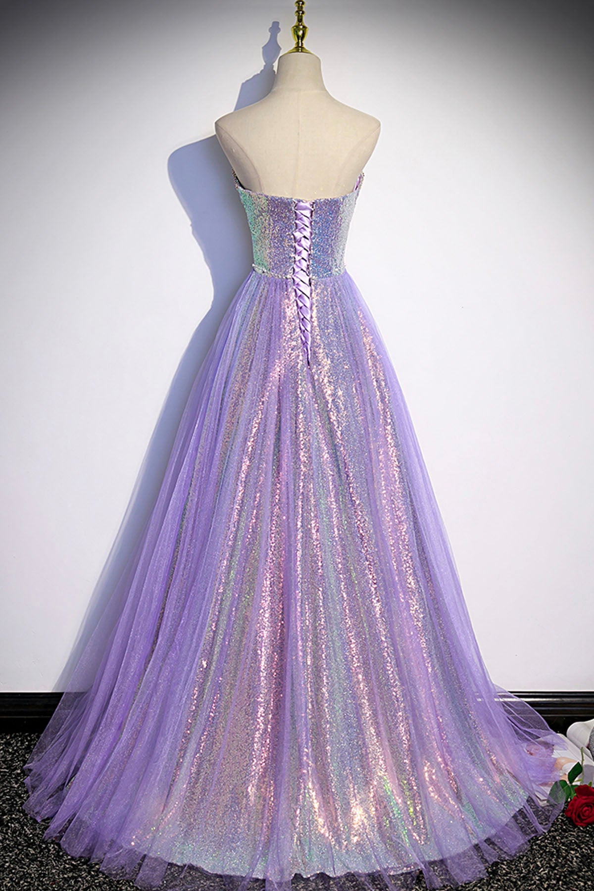Lila Tüll Pailletten langes Ballkleid Abendkleid s84