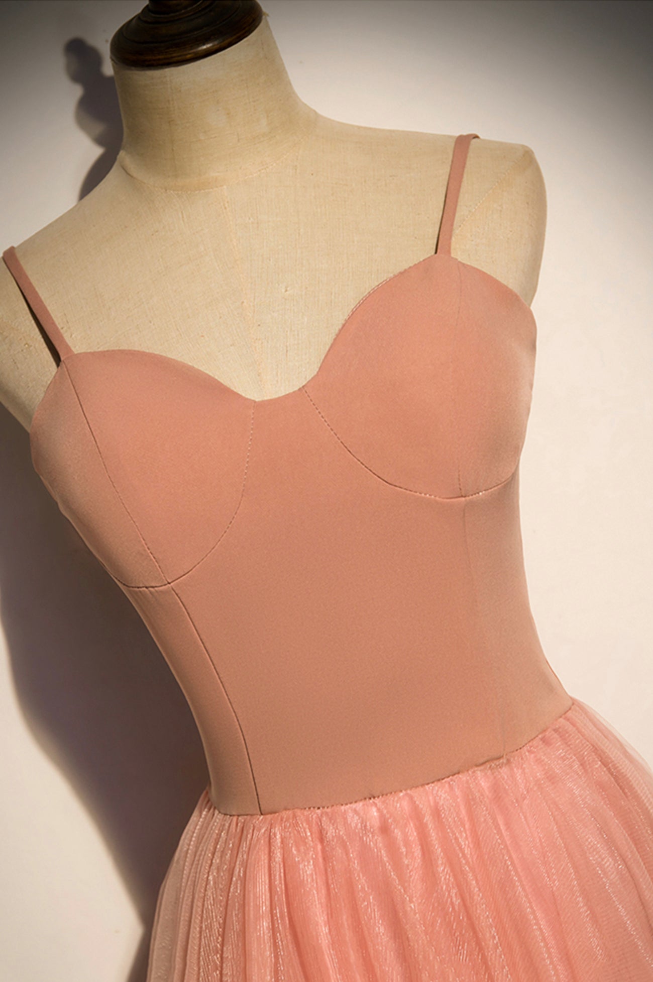 Rosa Tüll langes Ballkleid A-Linie Abendkleid s92