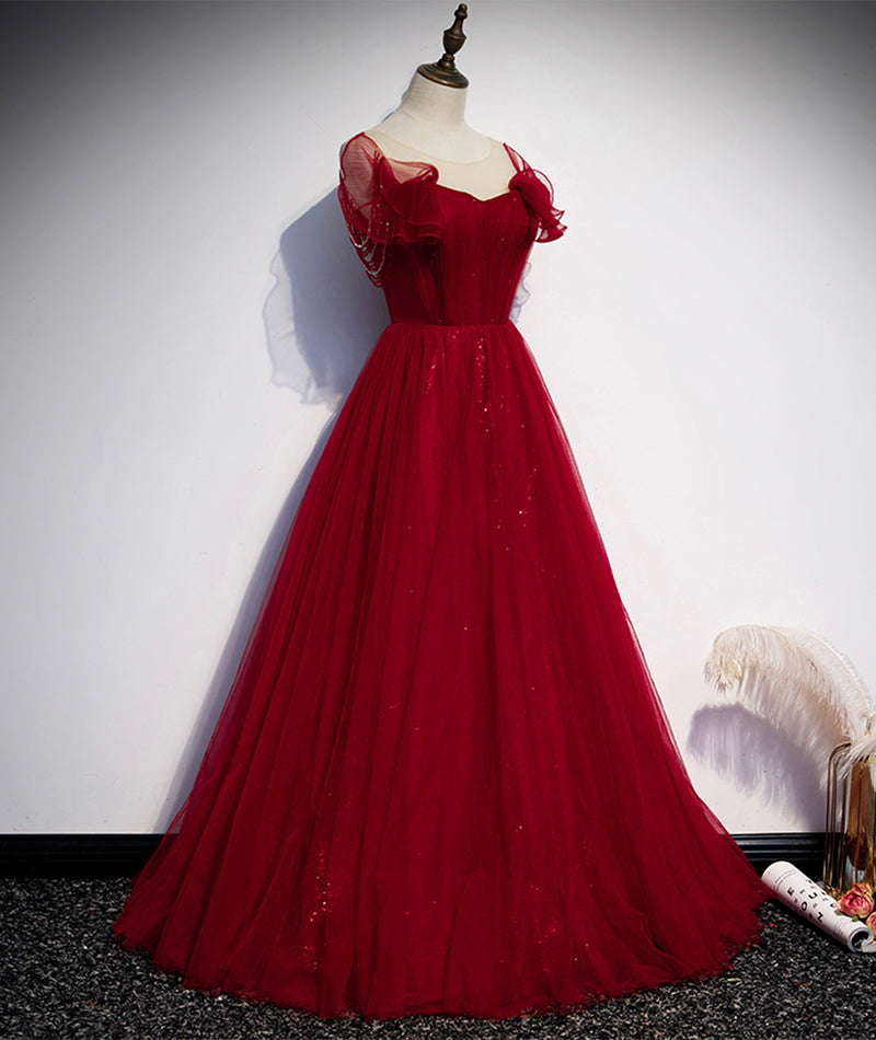 Burgunder Tüll langes Ballkleid Abendkleid S82