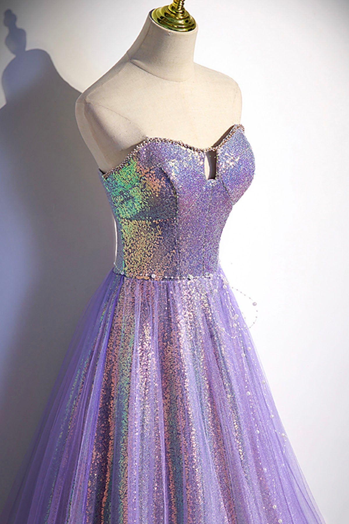Lila Tüll Pailletten langes Ballkleid Abendkleid s84