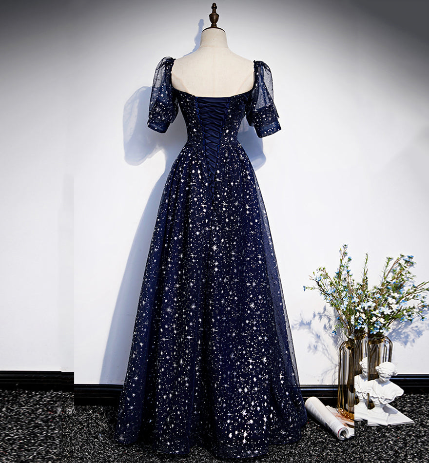 Blaues langes Ballkleid aus Tüll, blaues Abendkleid S106