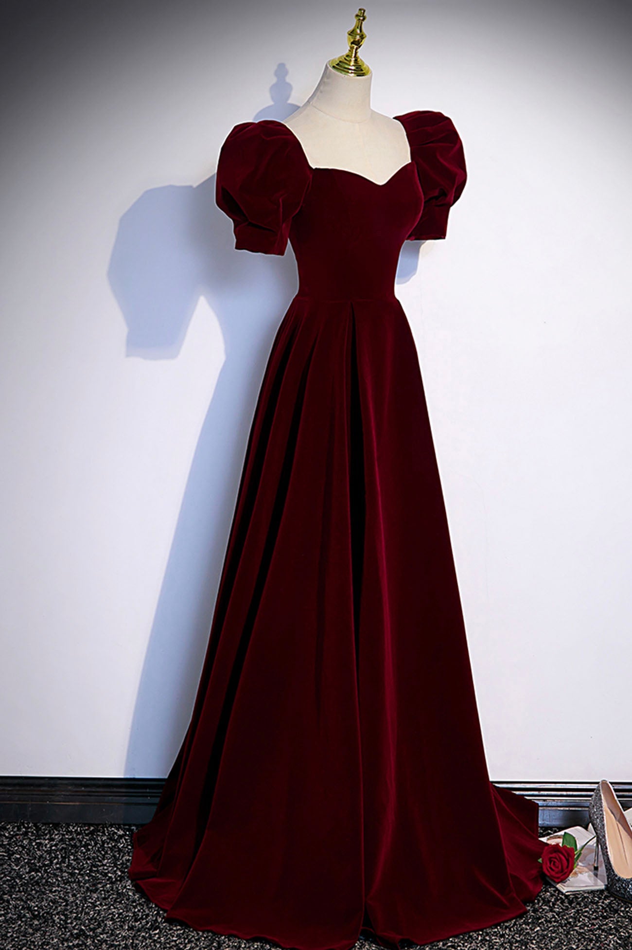 Burgunder Samt langes Ballkleid Abendkleid S88
