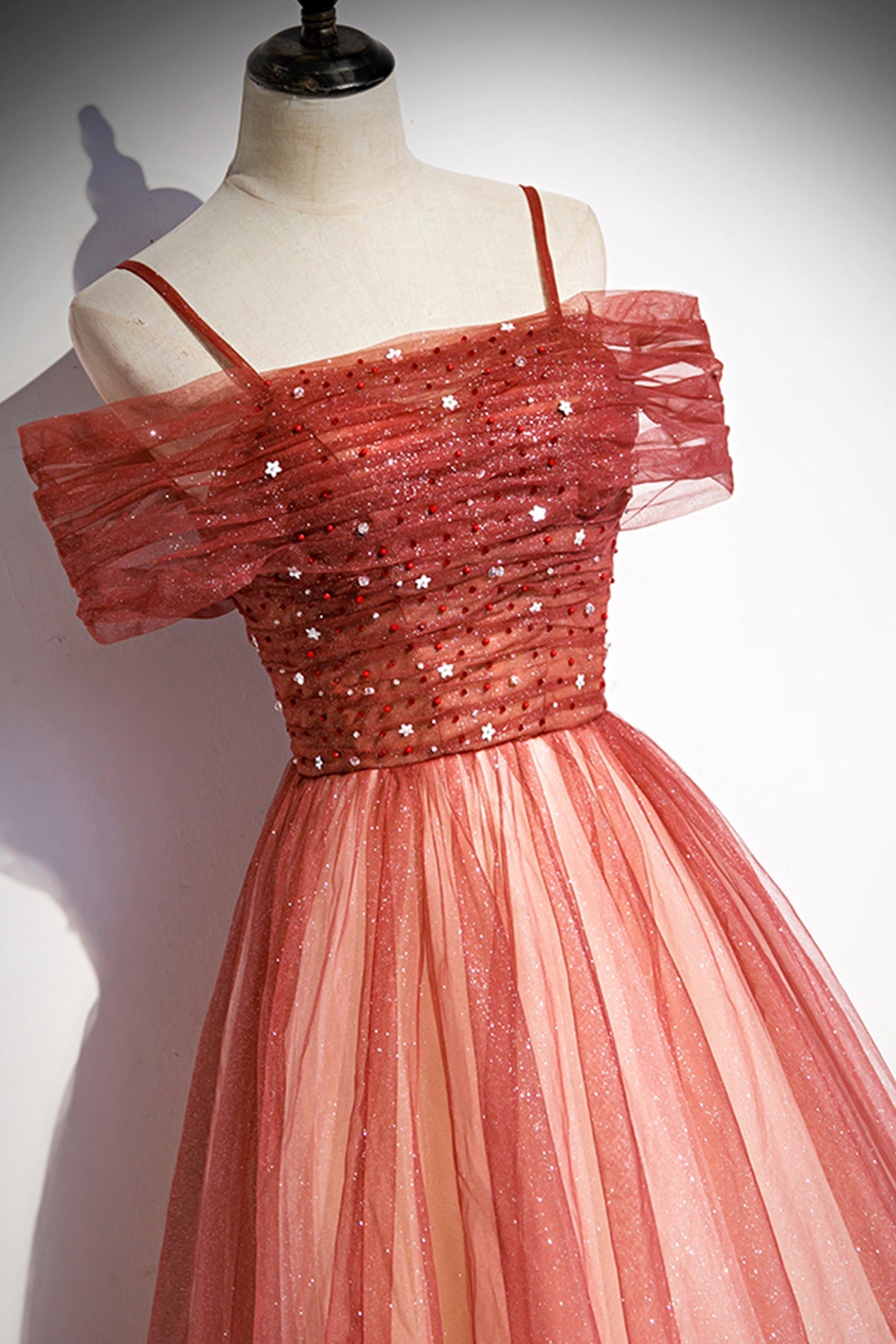 Burgunder Tüll langes A-Linien-Ballkleid Abendkleid S75