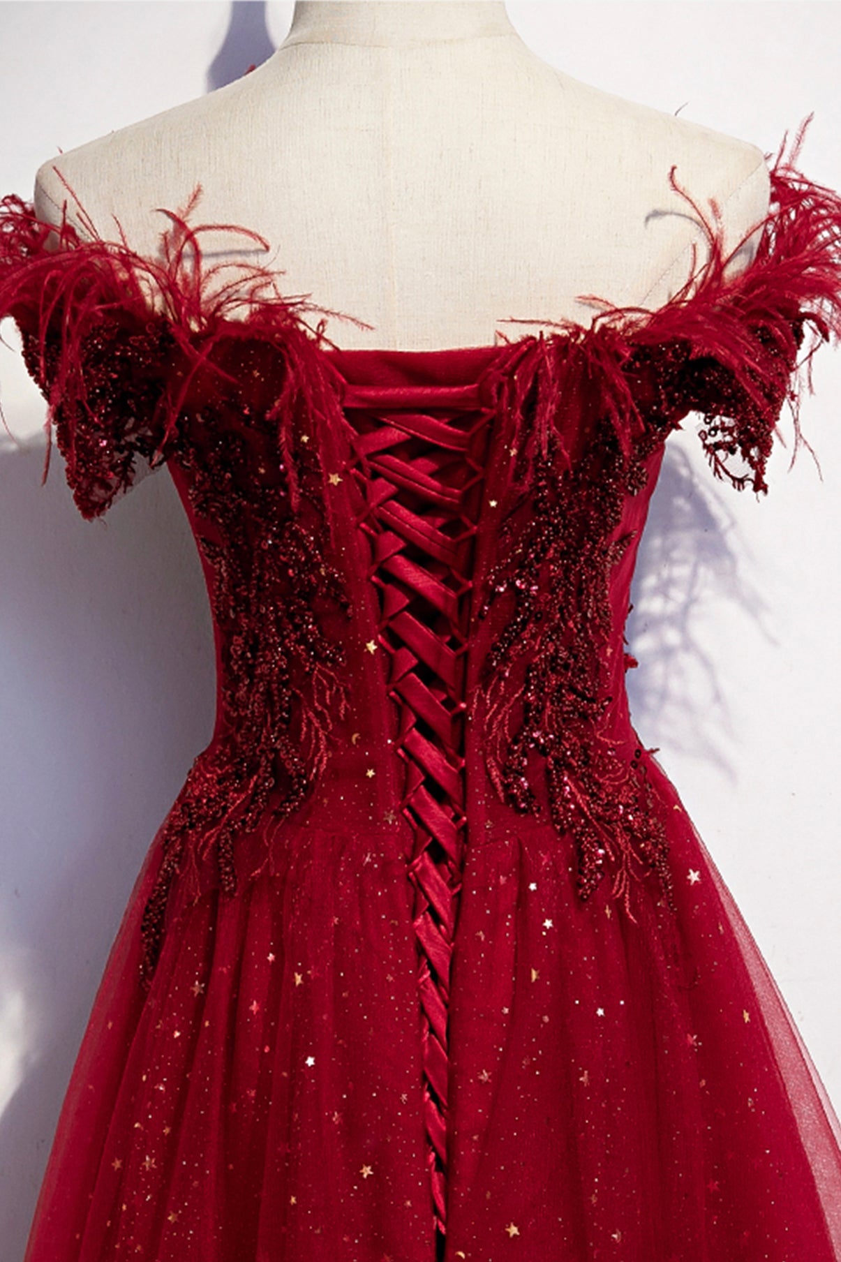 Burgunder Tüll Pailletten langes A-Linie Ballkleid Abendkleid S69