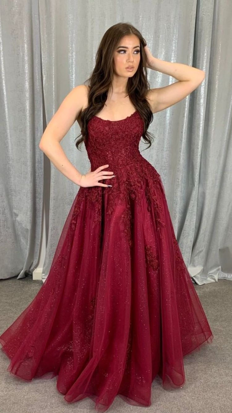 Vestido de fiesta largo de tul burdeos con encaje, corte A, vestido de noche Y1546