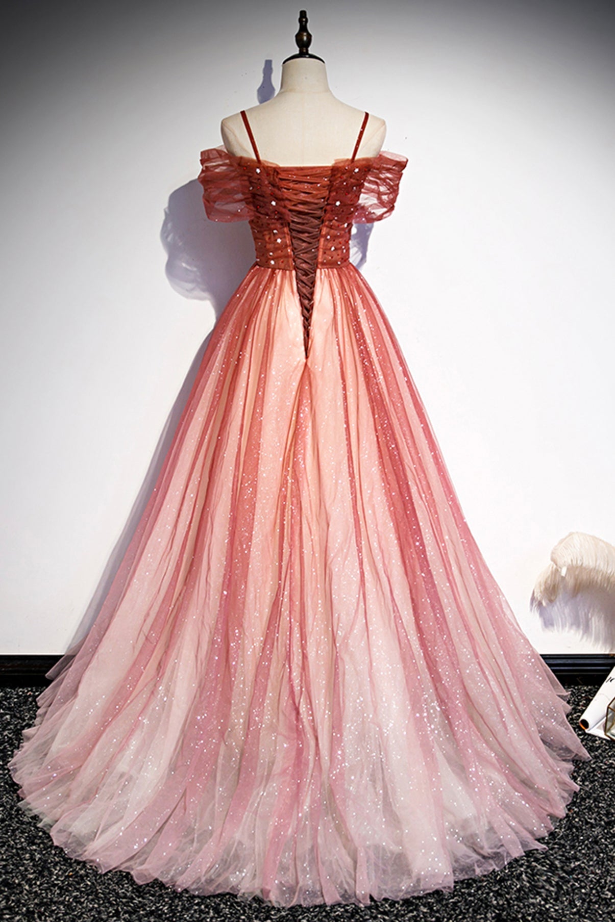 Burgunder Tüll langes A-Linien-Ballkleid Abendkleid S75