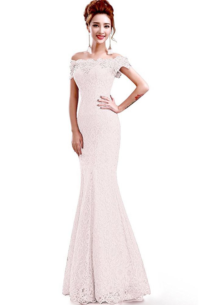 Bodenlang Meerjungfrau Spitze Off Shoulder Brautjungfernkleider