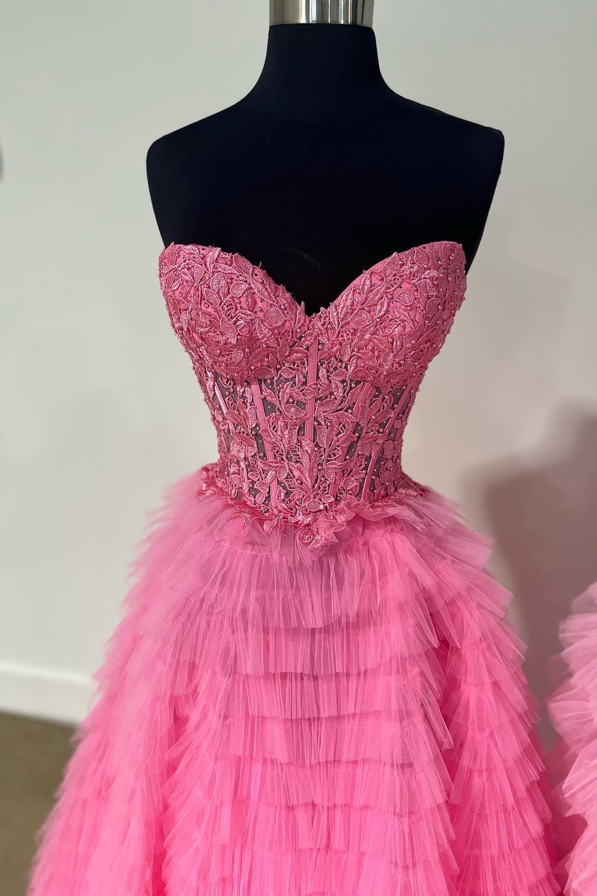 A-line Strapless Multi-Layers Tulle Prom Dress with Slit