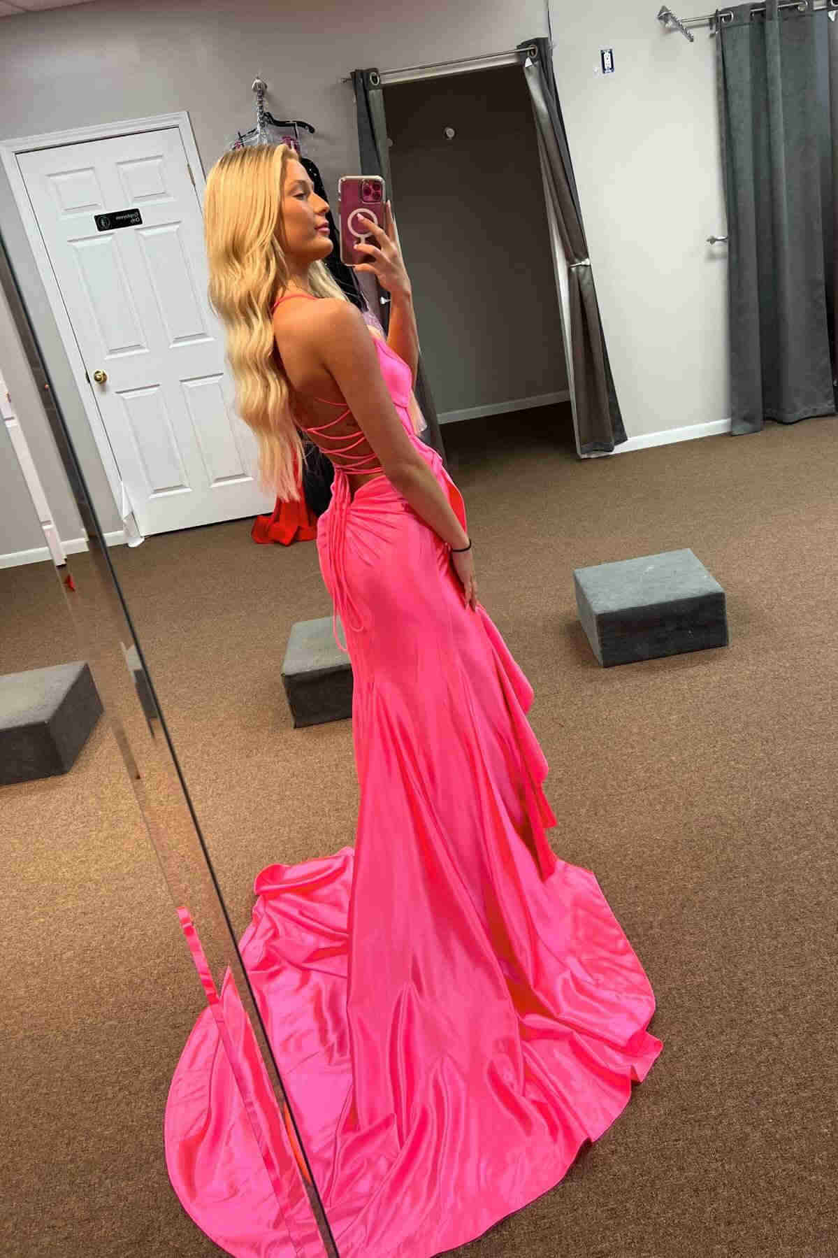 Jianna | Träger V-Ausschnitt Satin Meerjungfrau Ballkleid mit Schleife