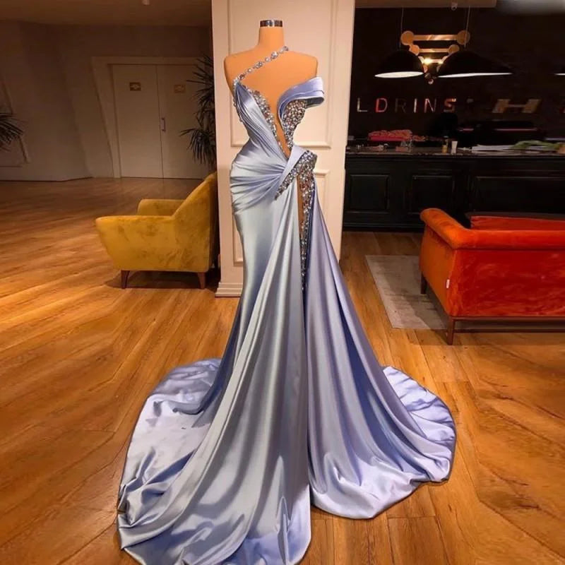 Glamorous Long Off-the-shoulder Lace Sequined Prom Dress With Slit