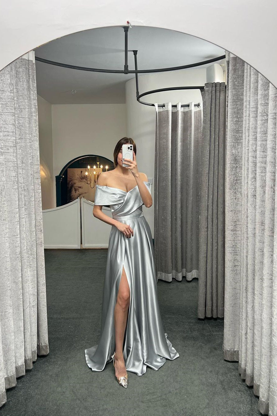 Glamorous Off The Shoulder Ruby Split Ruffles A-Line Prom Dresses