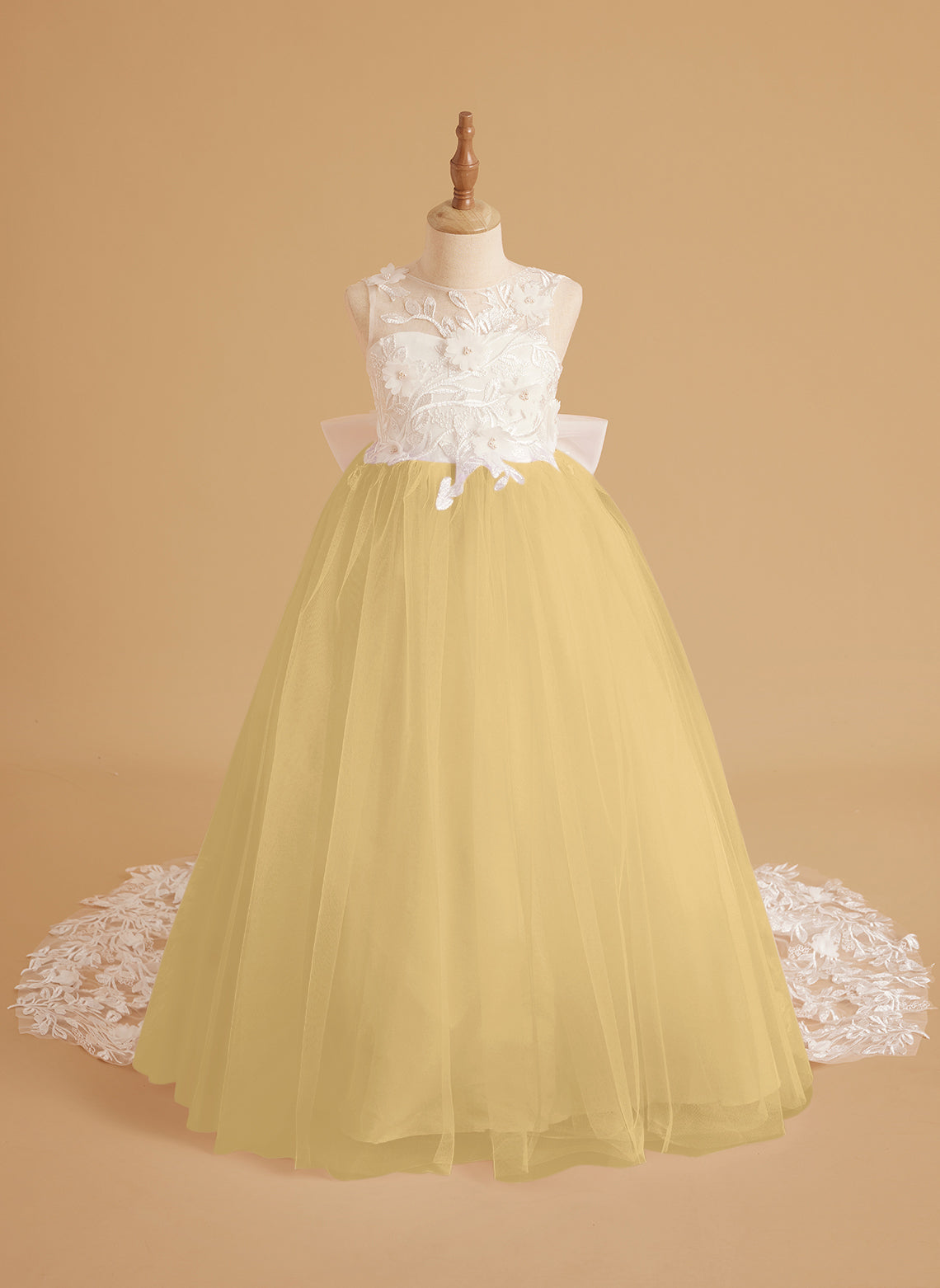 Dream Princess Sleeveless Detachable Train Flower Girl Dress