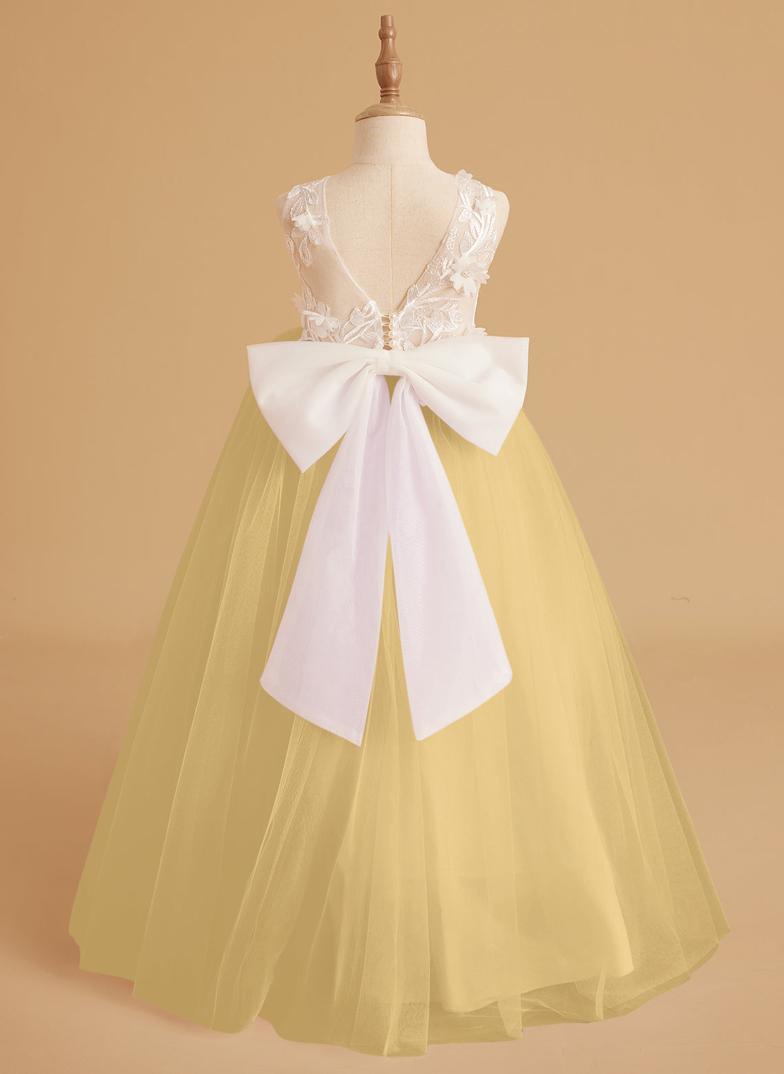 Vestido de niña de las flores de encaje y tul sin mangas con cuentas de princesa de ensueño