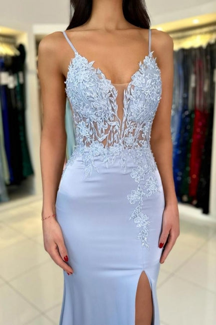 Wunderschönes säulenförmiges Satin-Spaghettiträger-ärmelloses Ballkleid mit Applikationen
