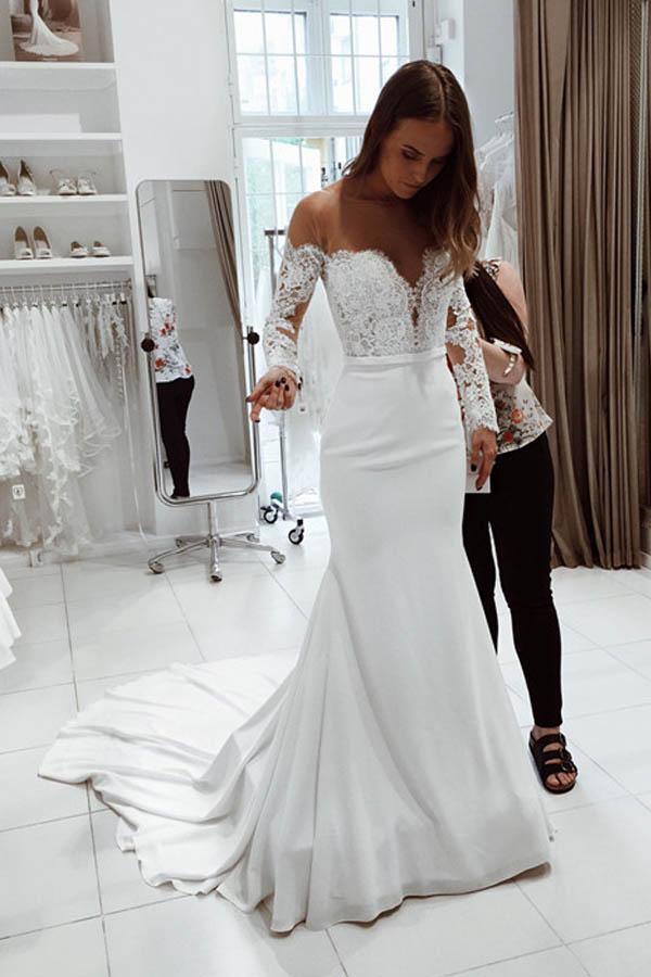 Gorgeous Scoop White Mermaid Long Wedding Dress WD233
