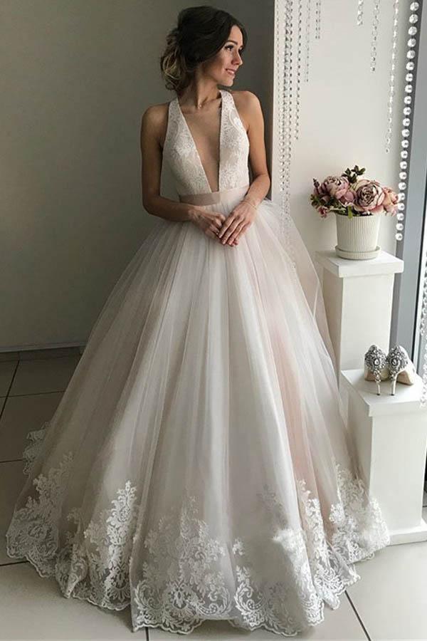 Gorgeous V-Neck Sleeveless Tulle Wedding Dresses Bridal Gowns WD306