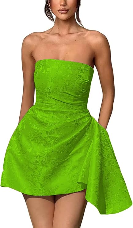 A-Linie, trägerlos, ärmellos, kurzes Heimkehrkleid, Jacquard-Satin, asymmetrisch, Partykleider mit Schnürung