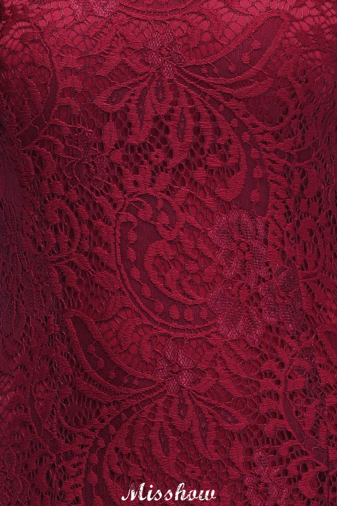 Vestido de noche de sirena con cuello halter y encaje hasta el suelo para dama de honor en color burdeos