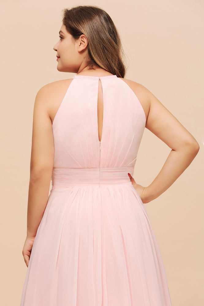 Vestido de dama de honor rosa con cuello halter, de gasa, talla grande, para fiesta de boda para niñas