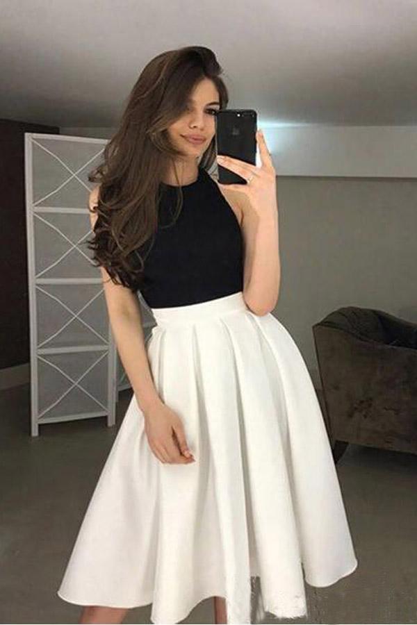 High NeckHalter Homecoming Dresses Pleated Skirt Graduation Dress PD343