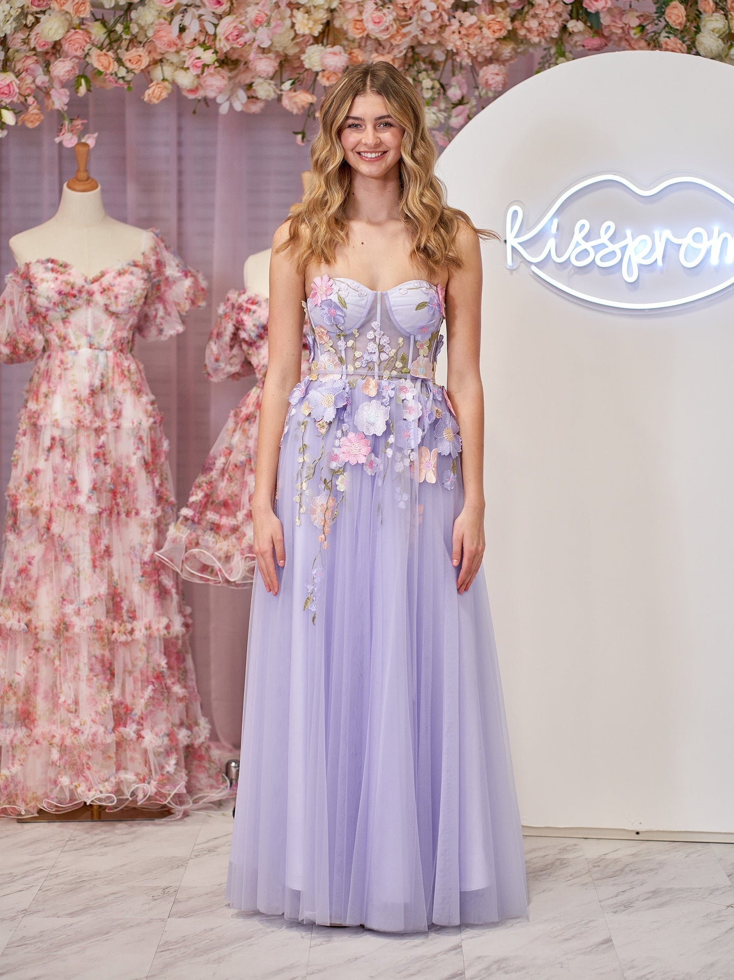 Hope | A-Linien-Trägerloses Homecoming-Kleid aus Tüll mit 3D-Blumen