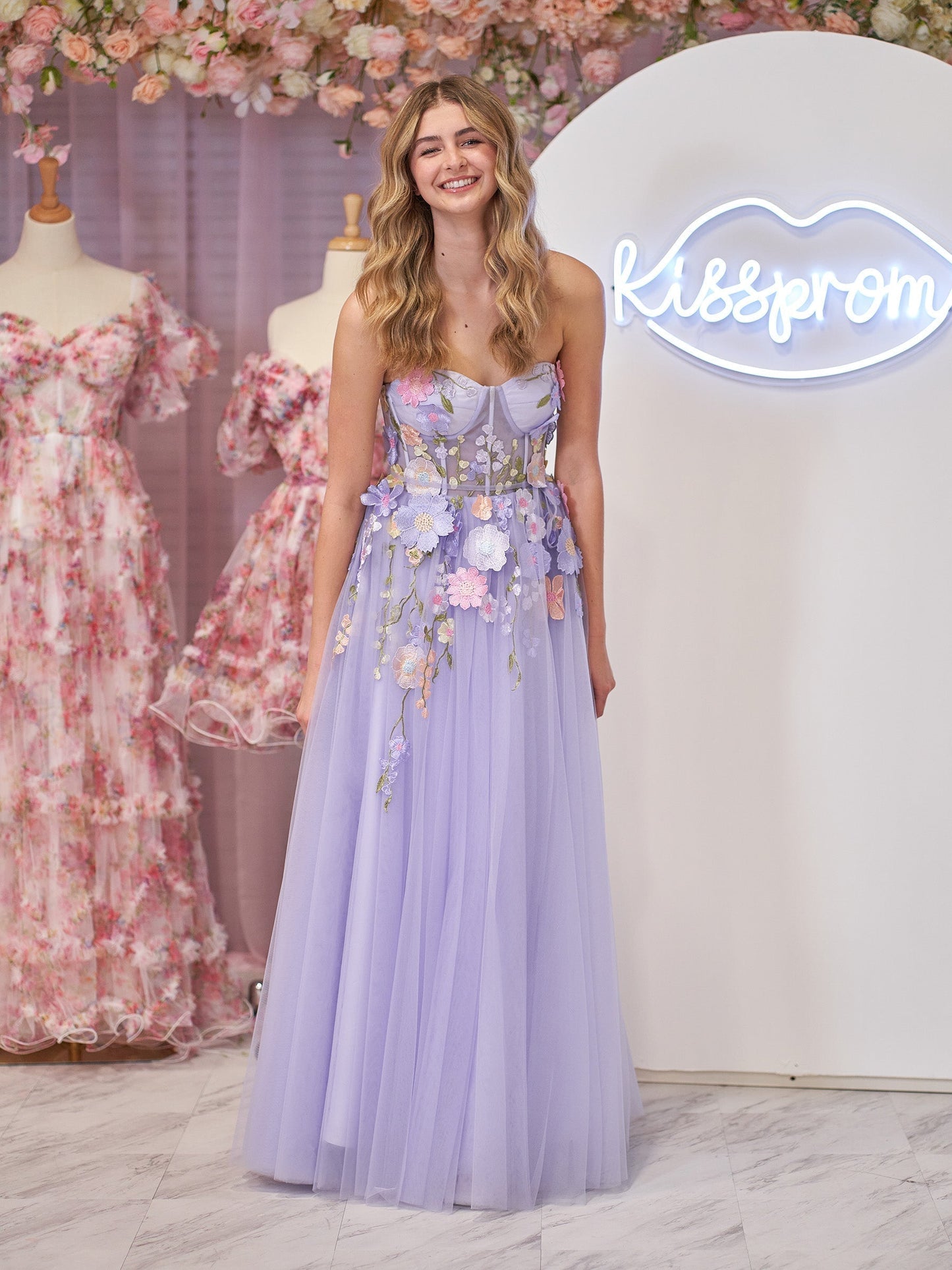 Hope | A-Linien-Trägerloses Homecoming-Kleid aus Tüll mit 3D-Blumen