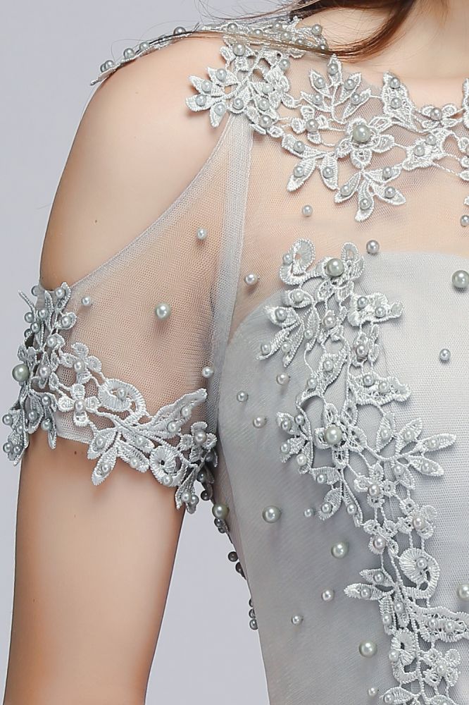 Vestidos de fiesta de gasa con apliques largos y escote ilusión