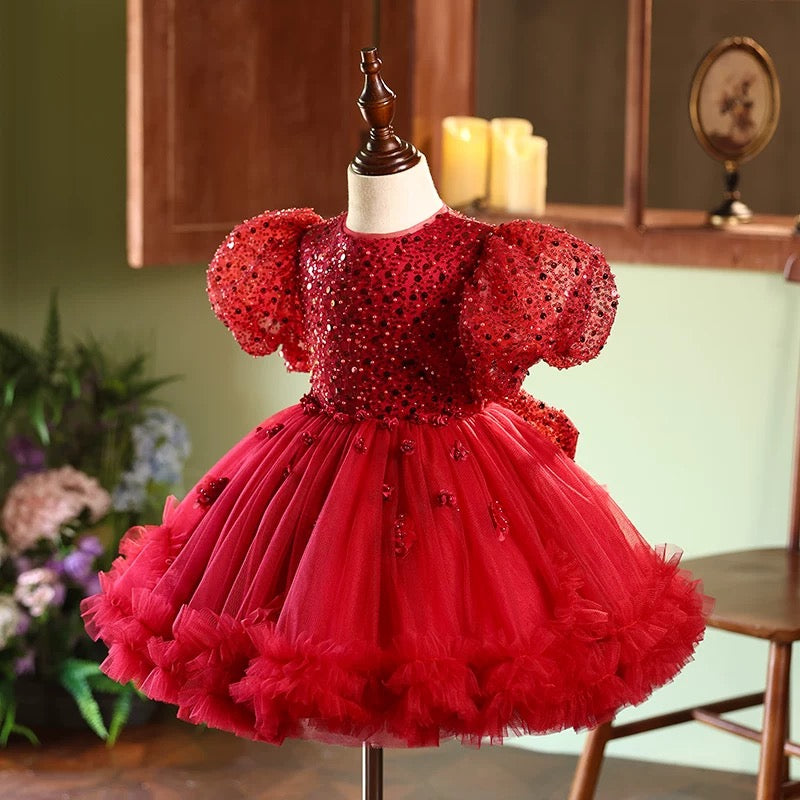 Vestido de lentejuelas hasta la rodilla para fiesta de primer cumpleaños de niña
