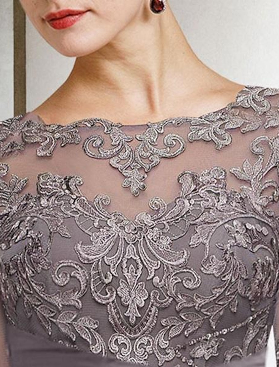Chiffon-Halbarm-Hosenanzüge für die Brautmutter mit Spitze