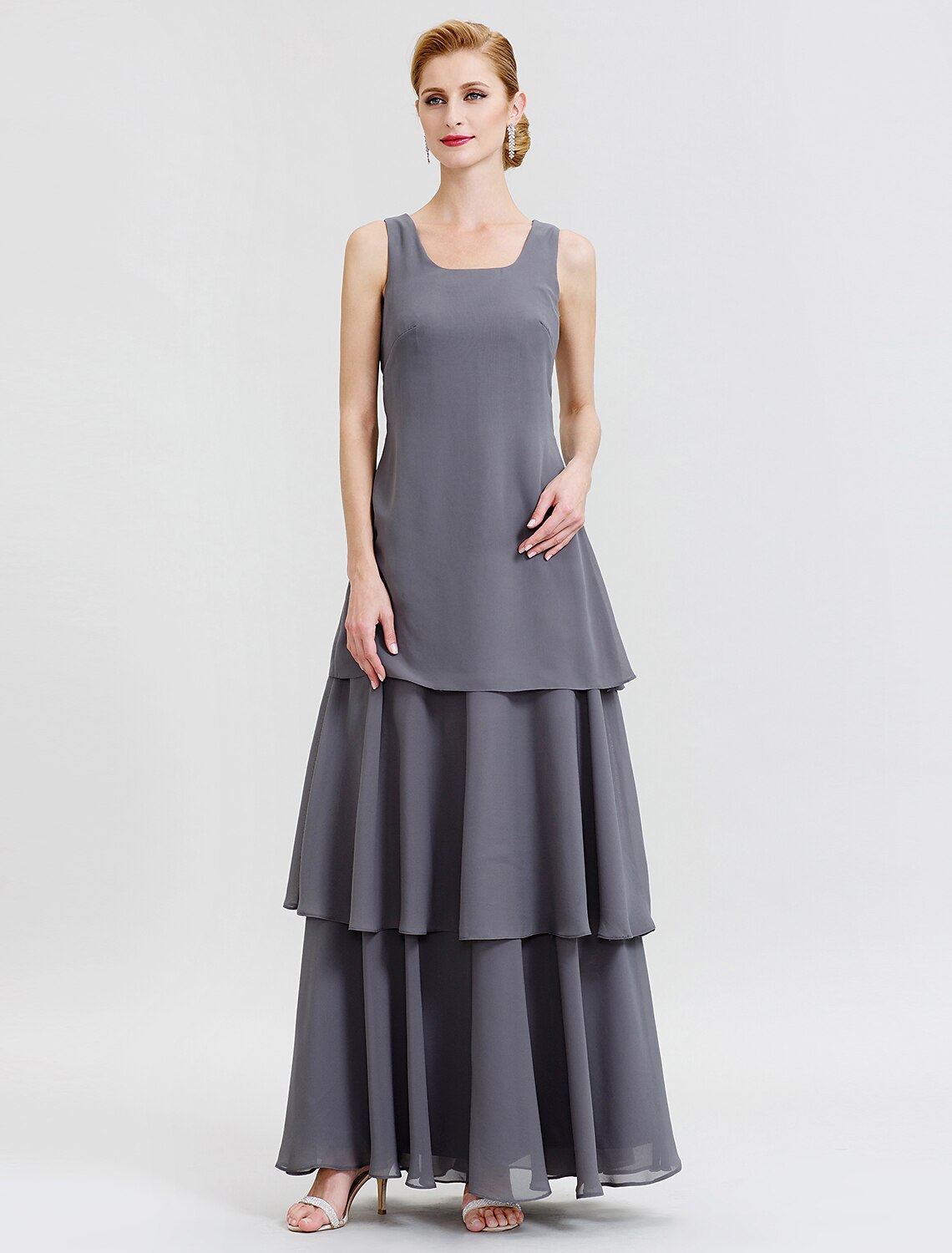 Vestidos de madre de la novia de corte A/princesa con escote redondo y largo hasta el suelo