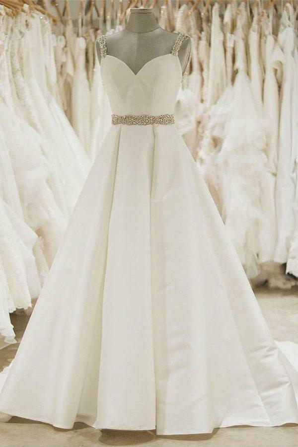 Ivory Ball Gown Wedding Dresses Spaghetti Strap Beaded Bridal Dress WD339