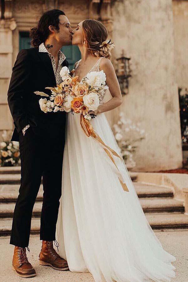 Ivory Beach Wedding Dresses See Through Pearl Beaded Wedding Dress WD293