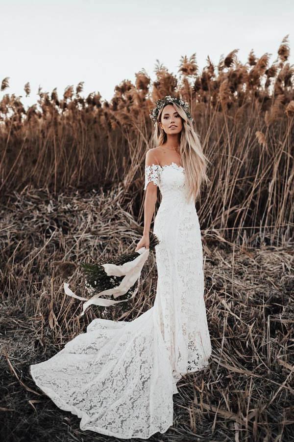 Ivory Mermaid Lace Wedding Dresses Neckline Beach Wedding Dress WD288