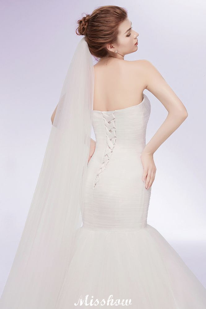 Ivory Tulle Sweetheart Mermaid Strapless Wedding Dresses with Lace-up