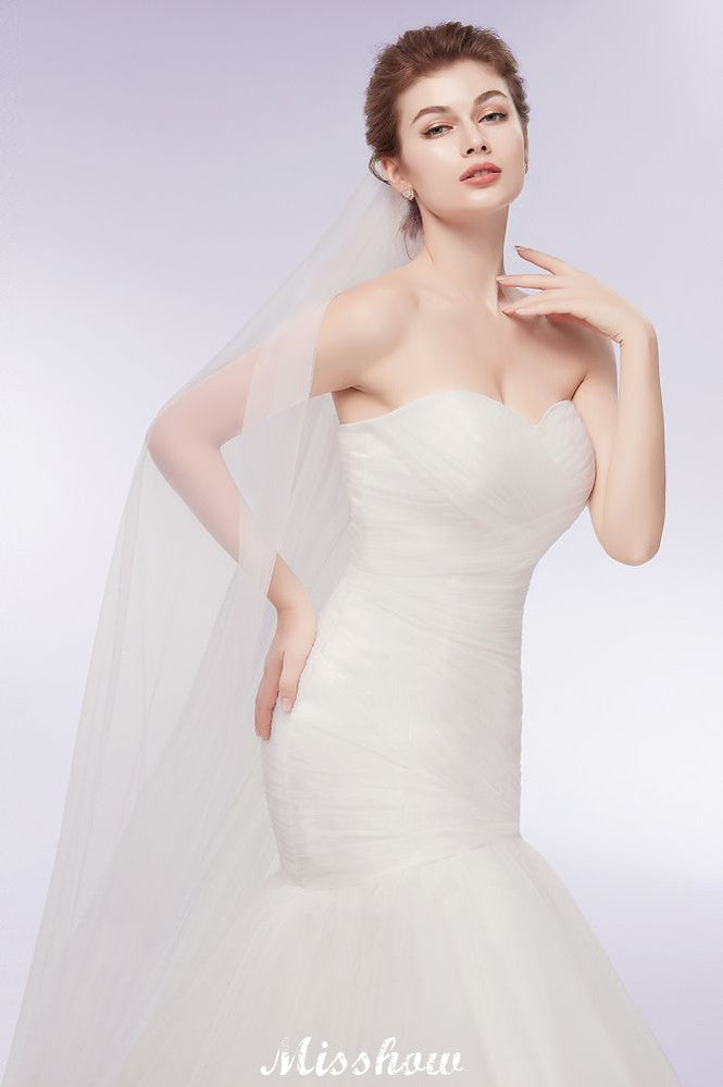 Ivory Tulle Sweetheart Mermaid Strapless Wedding Dresses with Lace-up