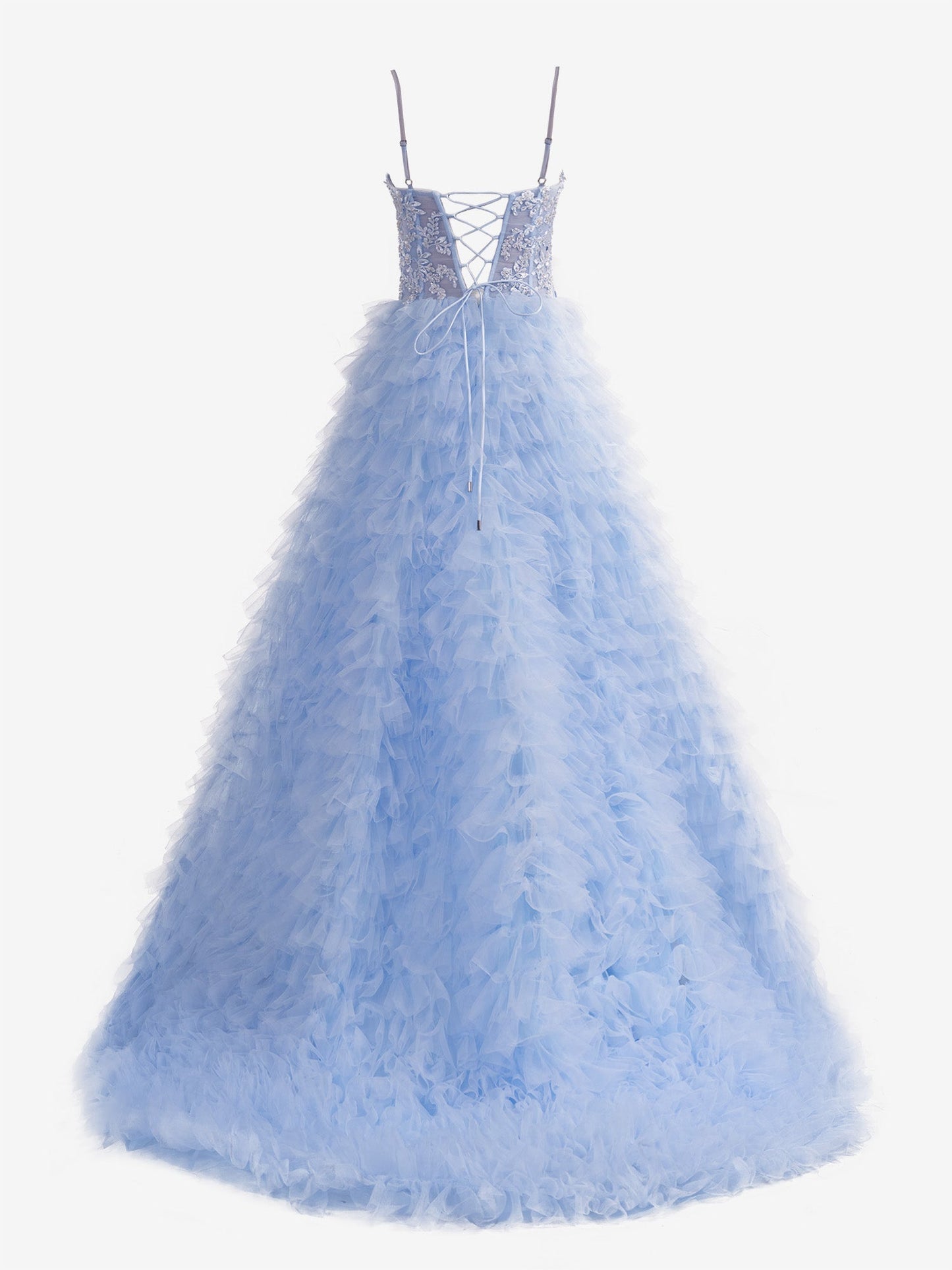 Jordan | Himmelblaues A-Linien-Ballkleid aus Tüll mit Stufen und Pailletten