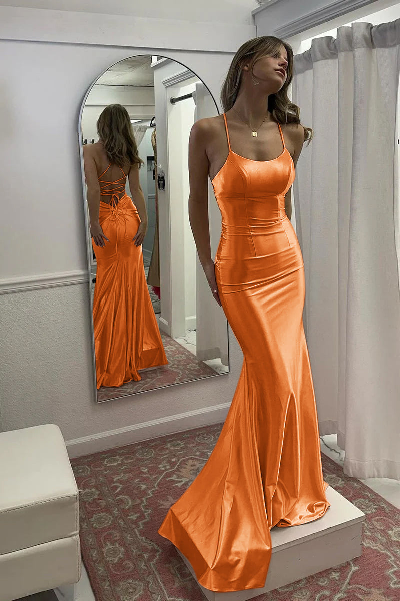 Kimia | Cute Mermaid Scoop Neck Pink Satin Long Prom Dress