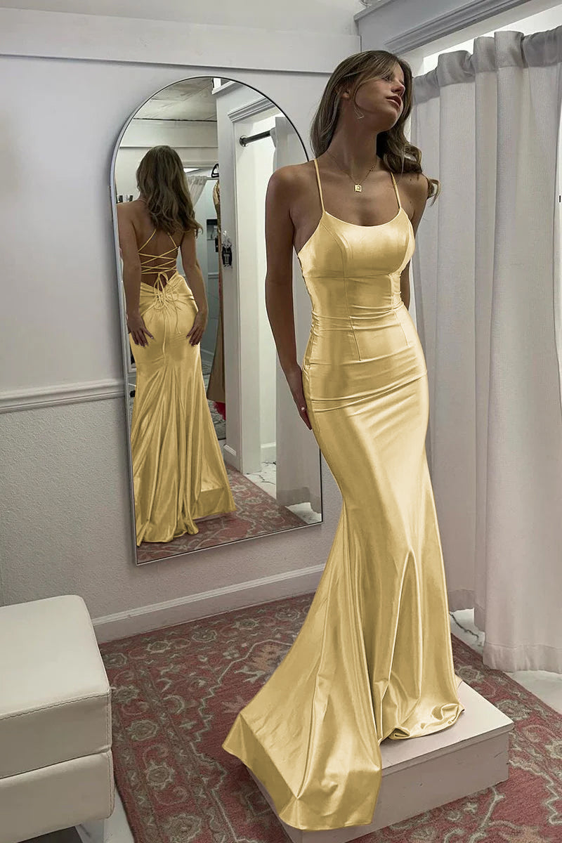 Kimia | Cute Mermaid Scoop Neck Pink Satin Long Prom Dress